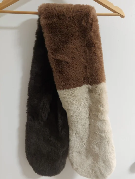 Echo Two-Tone Faux Fur Scarf in Brown, Dark Brown & Cream - Picture 4 of 5